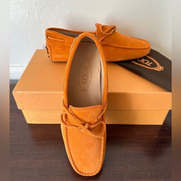 Tod's Men's Orange Suede slip-on Loafers size EU 38 - US 5,5 new in box - Picture 2 of 15
